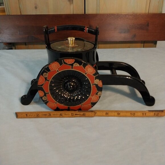 Japanese Rickshaw Carriage 3pc Jewelry Box Tea Caddy Or Serving Dish - Picture 9 of 9